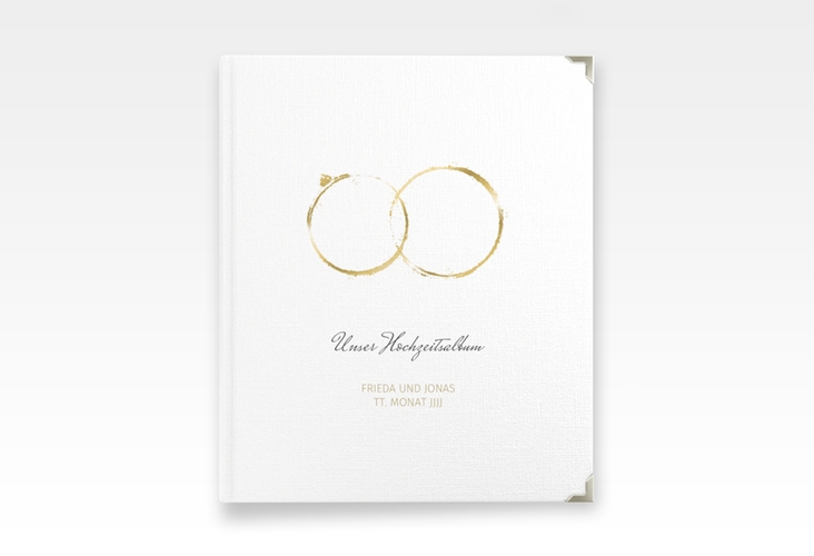 Hochzeitsalbum Trauringe 21 x 25 cm gold minimalistisch gestaltet mit zwei Eheringen