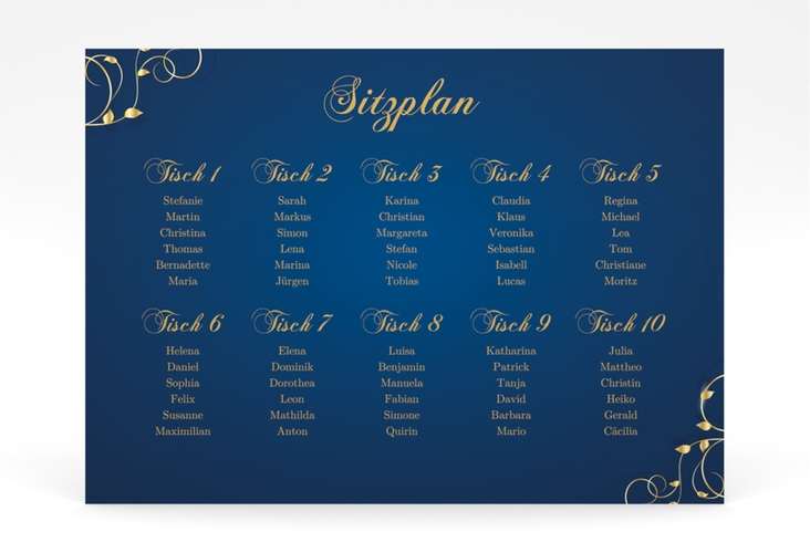 Sitzplan Poster Hochzeit Eternity 70 x 50 cm Poster blau