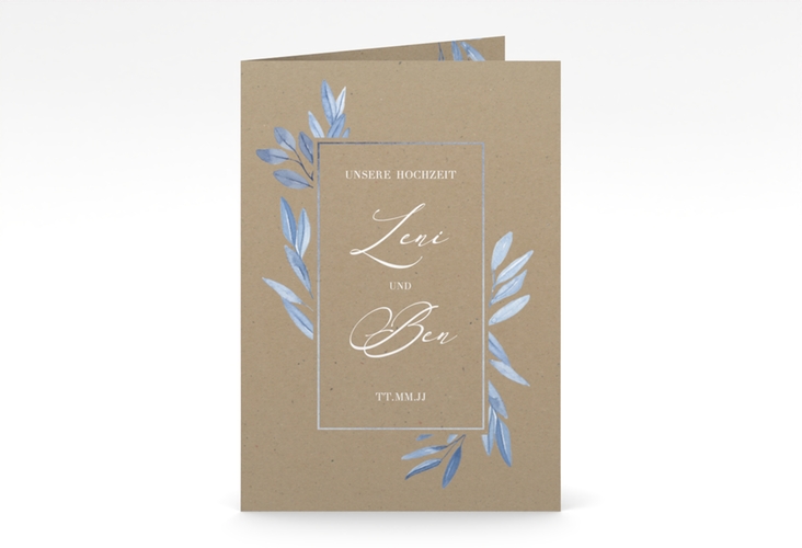 Einladungskarte Hochzeit Classicblue A6 Klappkarte hoch Kraftpapier