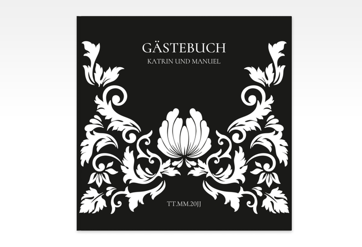 Gästebuch Creation Hochzeit Royal 20 x 20 cm, Hardcover schwarz mit barockem Blumen-Ornament