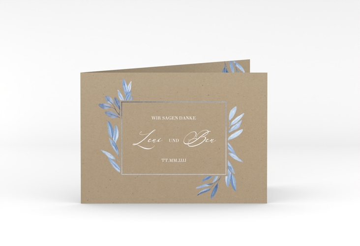 Danksagungskarte Hochzeit Classicblue A6 Klappkarte quer Kraftpapier