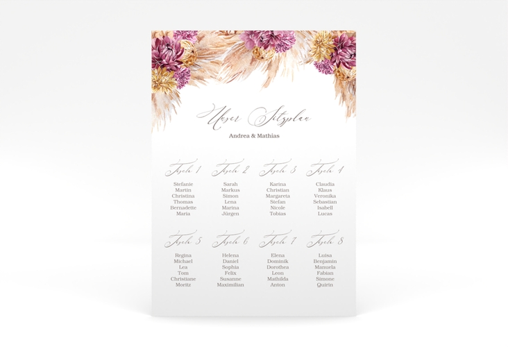 Sitzplan Poster Hochzeit Pampas 50 x 70 cm Poster