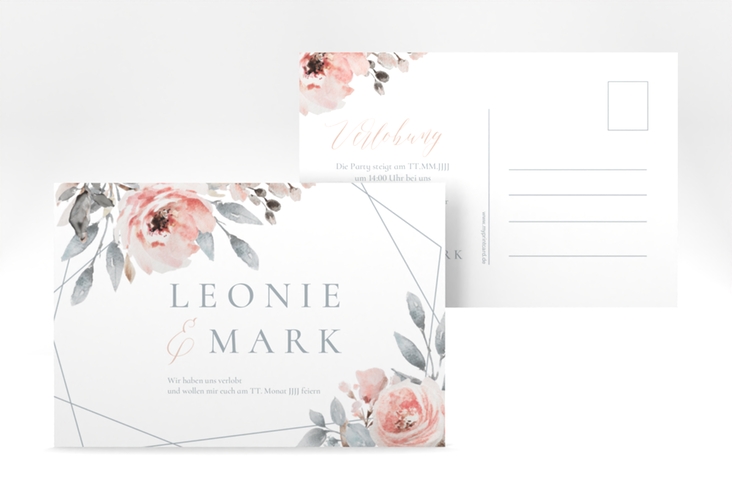 Verlobungskarte Hochzeit Perfection A6 Postkarte weiss mit rosa Rosen