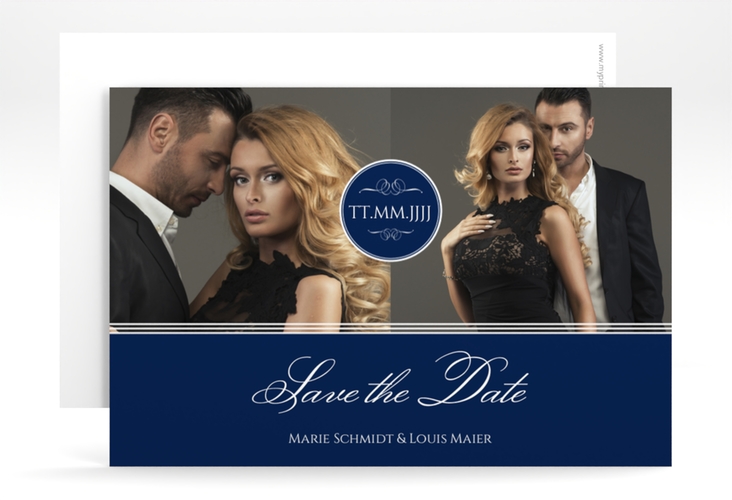 Save the Date-Karte Elegancy A6 Karte quer blau