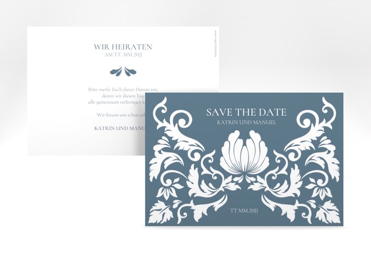 Save the Date-Karte Royal A6 Karte quer hochglanz mit barockem Blumen-Ornament