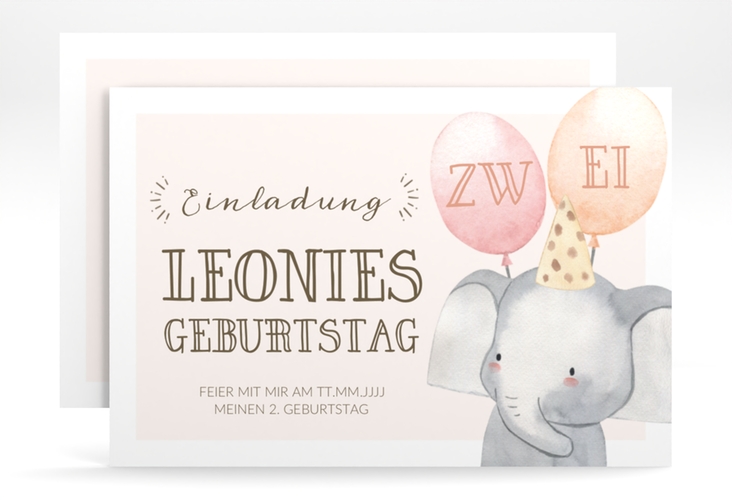 Einladungskarte Kindergeburtstag Elefant A6 Karte quer in Aquarell-Optik