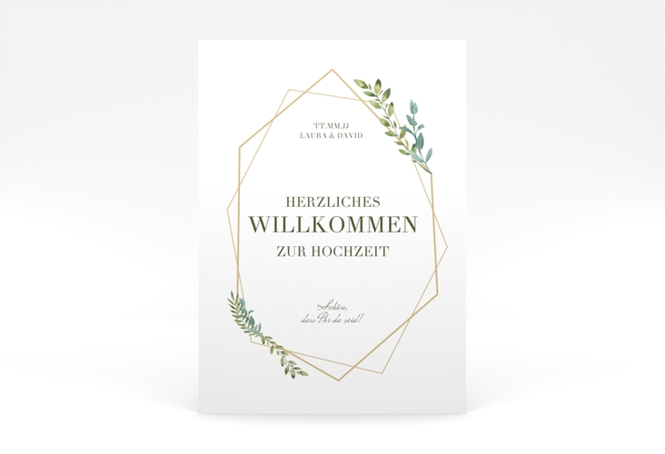 Willkommensschild Poster Herbarium 50 x 70 cm Poster mit geometrischem Rahmen und Blätter-Dekor