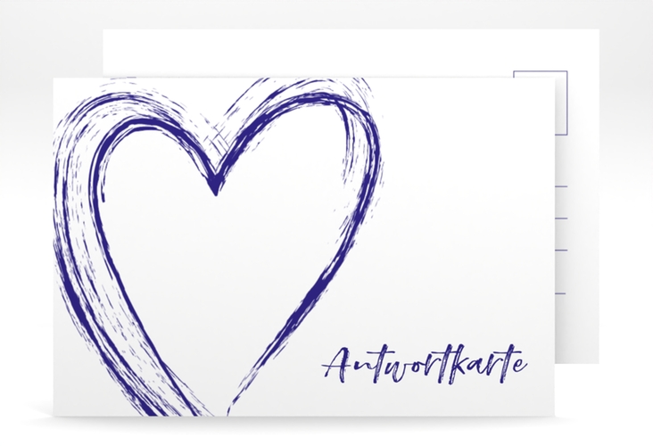 Antwortkarte Hochzeit Liebe A6 Postkarte blau