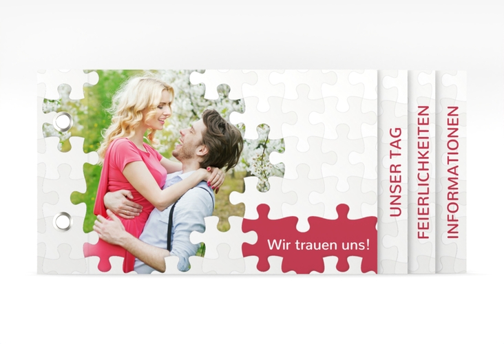 Hochzeitseinladung Puzzle Booklet rot