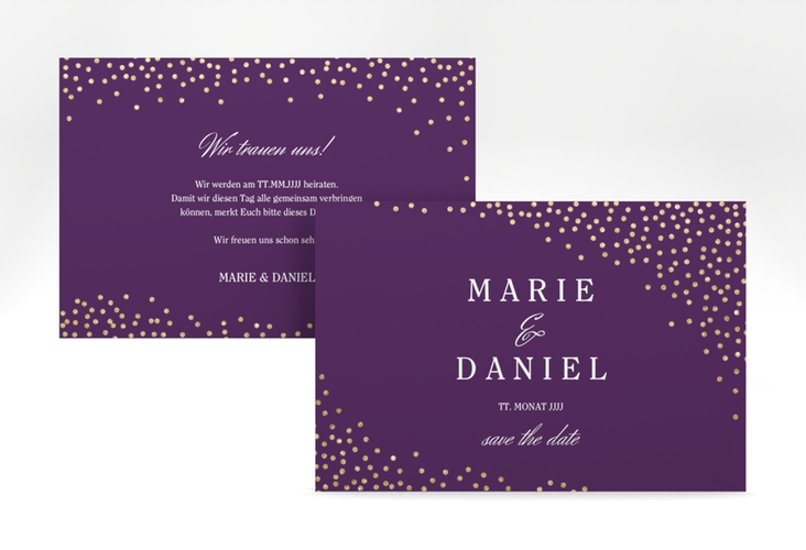 Save the Date-Karte Glitter A6 Karte quer lila