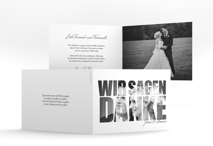 Danksagungskarte Hochzeit Letters A6 Klappkarte quer weiss