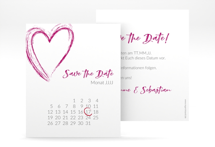 Save the Date-Kalenderblatt Liebe Kalenderblatt-Karte pink