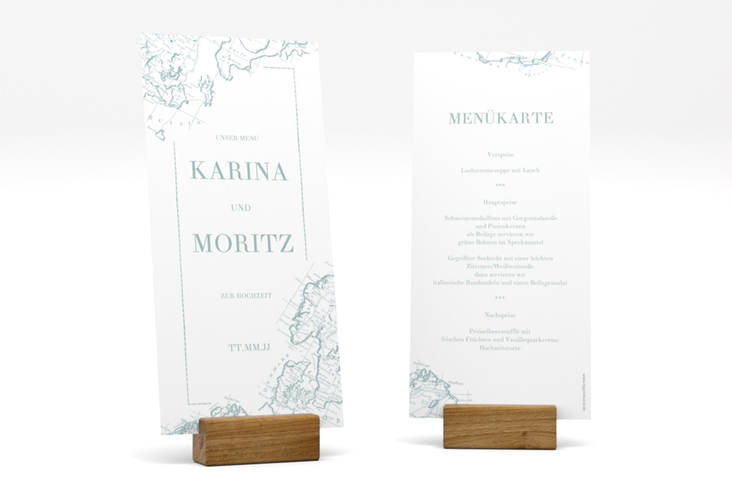 Menükarte Hochzeit Voyage lange Karte hoch mint