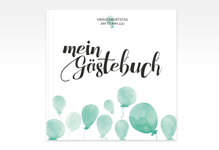 Gästebuch Creation Geburtstag Ballon 20 x 20 cm, Hardcover gruen