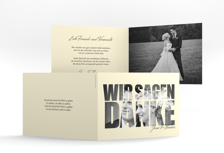 Danksagungskarte Hochzeit Letters A6 Klappkarte quer beige