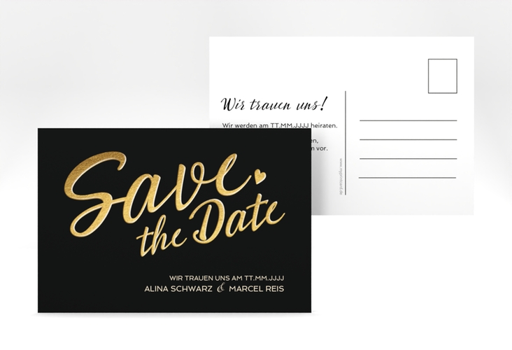 Save the Date-Postkarte Glam A6 Postkarte schwarz