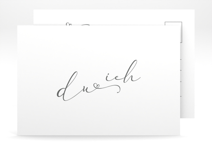 Save the Date-Postkarte Zweisamkeit A6 Postkarte weiss im minimalistischen Stil mit Aufschrift du & ich