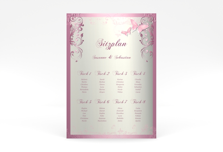 Sitzplan Poster Hochzeit Toulouse 50 x 70 cm Poster rosa