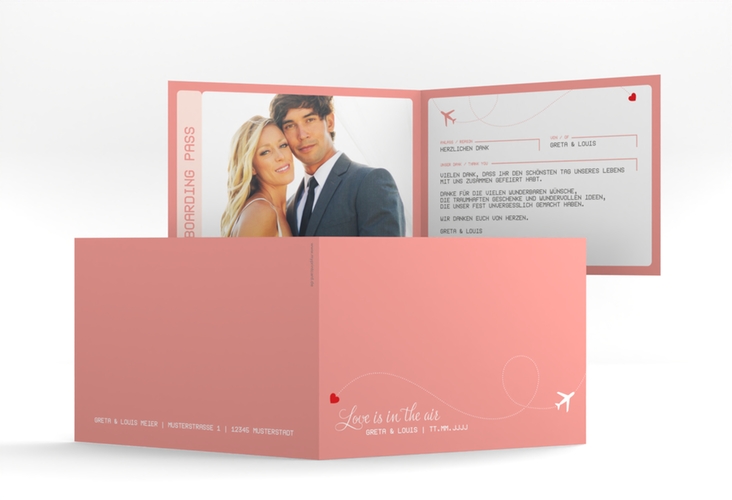 Dankeskarte Hochzeit Weddingpass A6 Klappkarte quer rosa