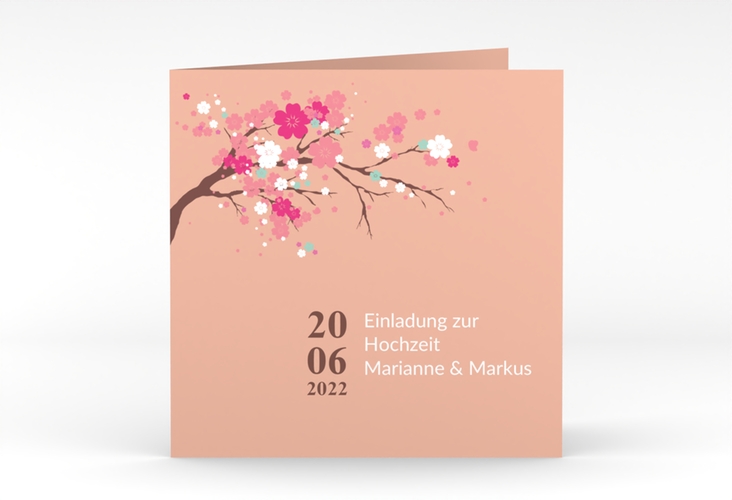 Hochzeitseinladung Sakura quadr. Klappkarte apricot