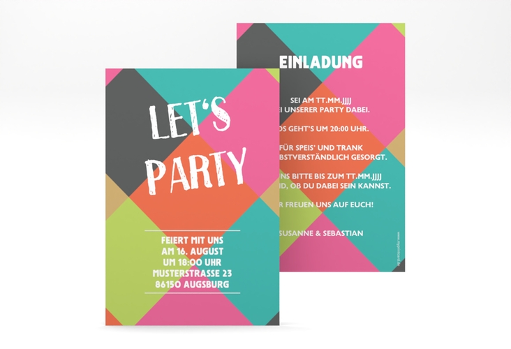 Einladungskarte Squared A6 Karte hoch mit Karo für Faschingsparty