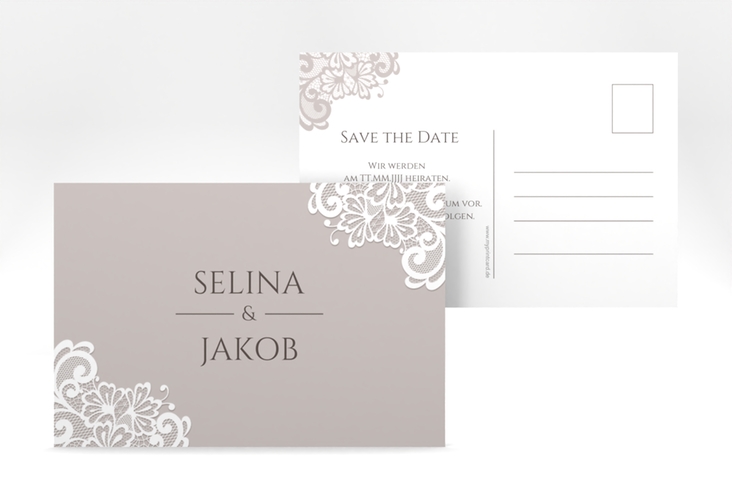 Save the Date-Postkarte Vintage A6 Postkarte mit floraler Spitze