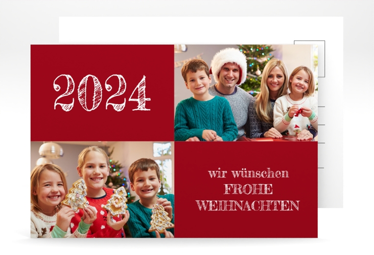 Weihnachtskarte Besinnlichkeit A6 Postkarte rot hochglanz zum selbst Gestalten mit Fotos