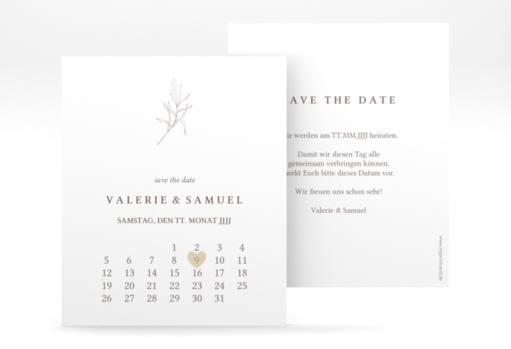 Save the Date-Kalenderblatt Ivy Kalenderblatt-Karte minimalistisch mit kleiner botanischer Illustration