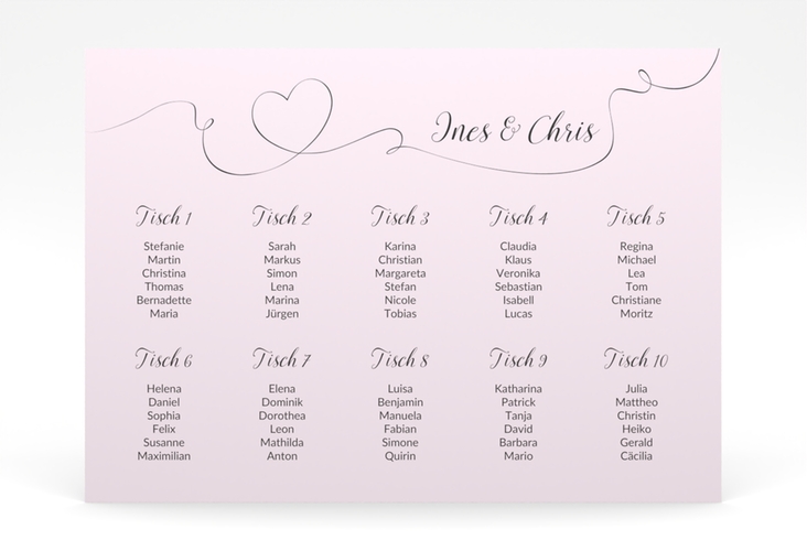 Sitzplan Poster Hochzeit Dolce 70 x 50 cm Poster rosa