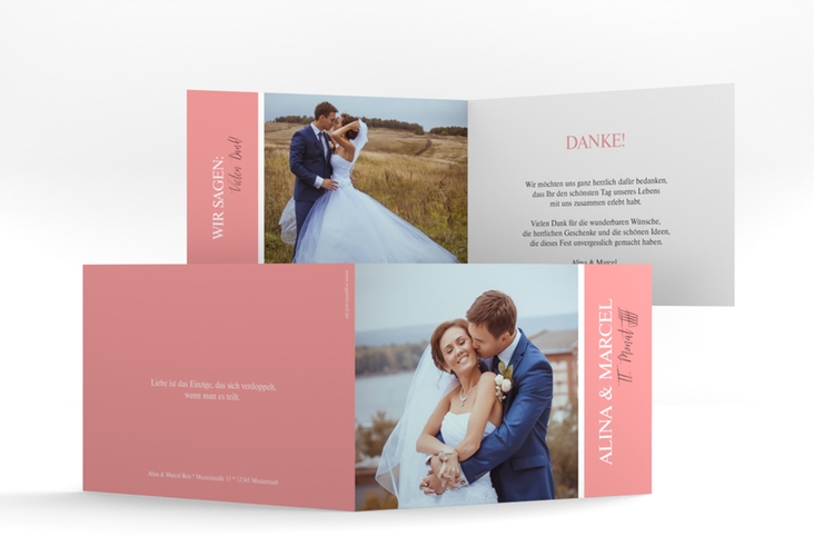 Danksagungskarte Hochzeit Classic A6 Klappkarte quer rosa hochglanz