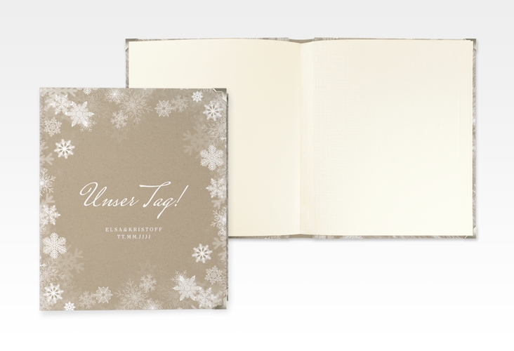 Hochzeitsalbum Snowfall 21 x 25 cm Kraftpapier mit Schneeflocken für Winterhochzeit