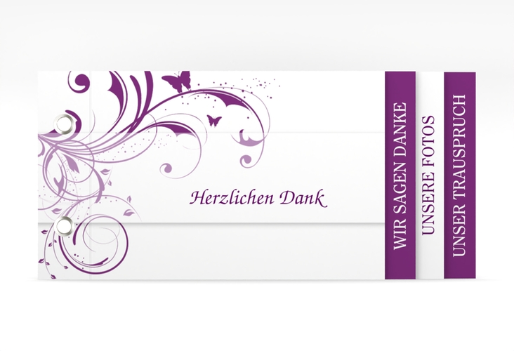 Danksagungskarte Hochzeit Palma Booklet lila hochglanz