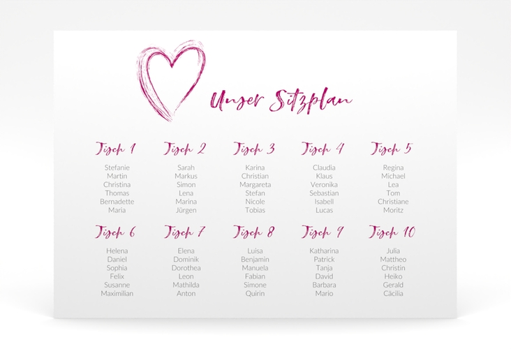 Sitzplan Poster Hochzeit Liebe 70 x 50 cm Poster pink