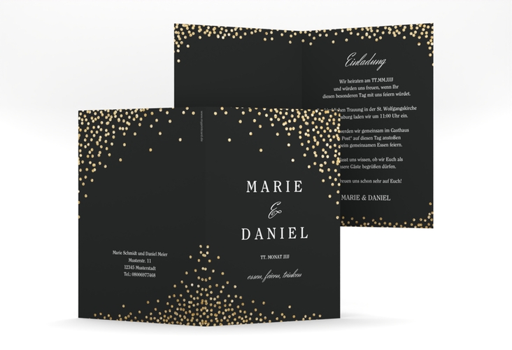 Einladungskarte Hochzeit Glitter A6 Klappkarte hoch schwarz