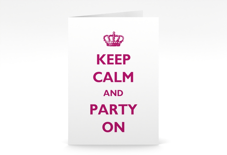 Partyeinladung Statement A6 Klappkarte hoch mit Keep-Calm-Spruch