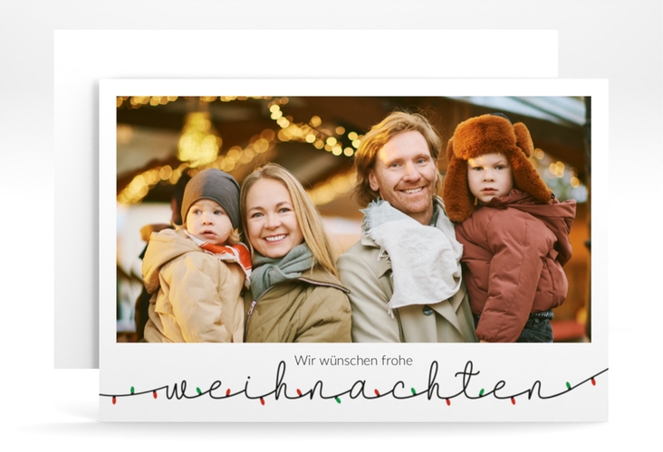 Weihnachtskarte Lichterketten Schrift A6 Karte quer weiss für Weihnachtsgrüße mit Familienfoto