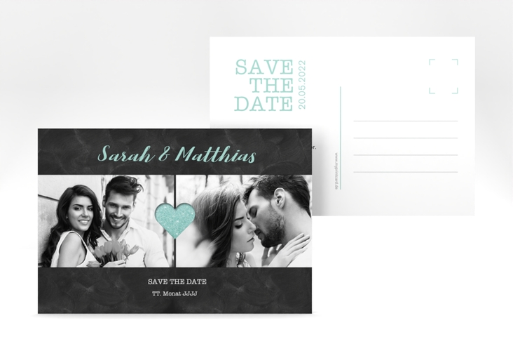 Save the Date-Postkarte Sparkly A6 Postkarte tuerkis