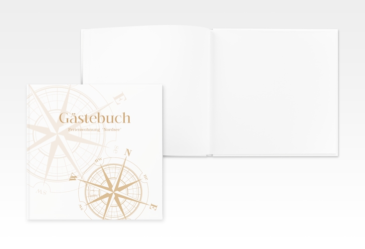 Gästebuch Creation Ferienwohnung Windrose 20 x 20 cm, Hardcover beige mit Windrose