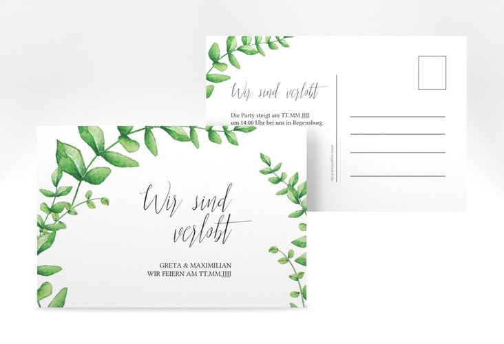 Verlobungskarte Hochzeit Botanic A6 Postkarte weiss