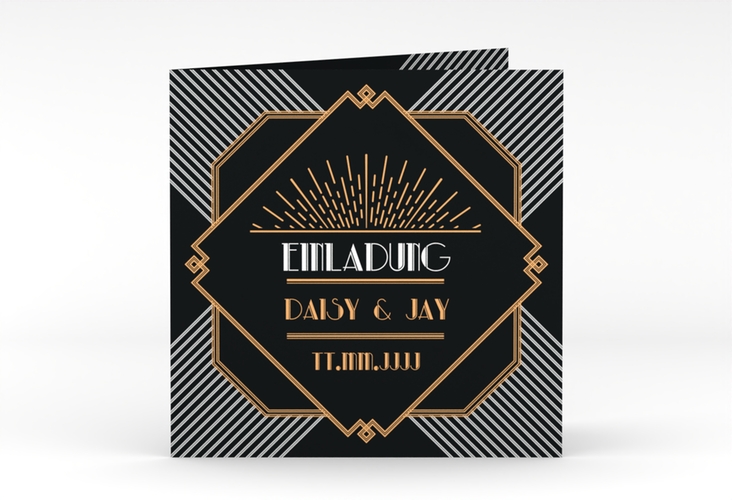 Hochzeitseinladung Gatsby quadr. Klappkarte schwarz im Art Déco Design