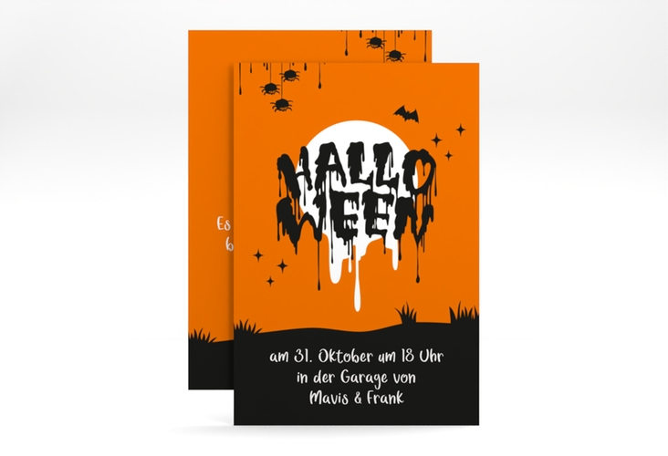 Party Einladung Happy Halloween A6 Karte hoch mit triefendem Schriftzug