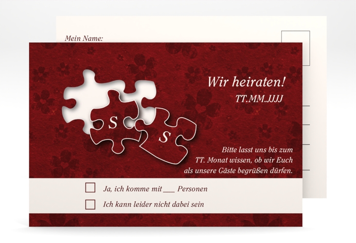 Antwortkarte Hochzeit Ravensburg A6 Postkarte mit zwei Puzzleteilen