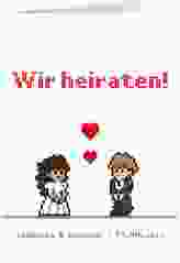 Einladungskarte Hochzeit Pixel A6 Klappkarte hoch weiss