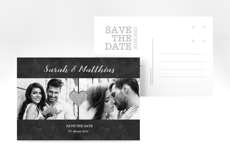 Save the Date-Postkarte Sparkly A6 Postkarte grau