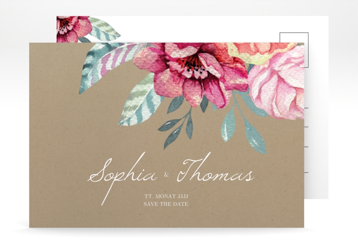 Save the Date-Postkarte Blooming A6 Postkarte Kraftpapier hochglanz