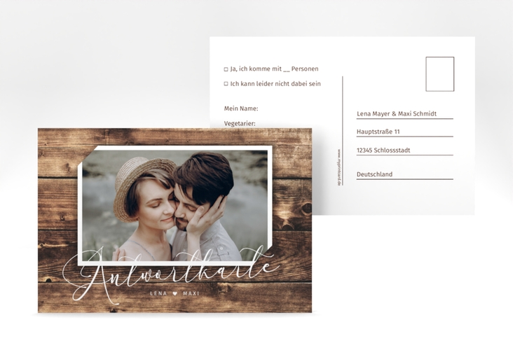 Antwortkarte Hochzeit Rustic A6 Postkarte