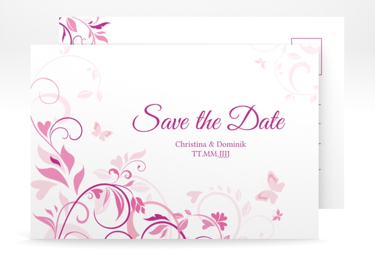 Save the Date-Postkarte Lilly A6 Postkarte pink hochglanz