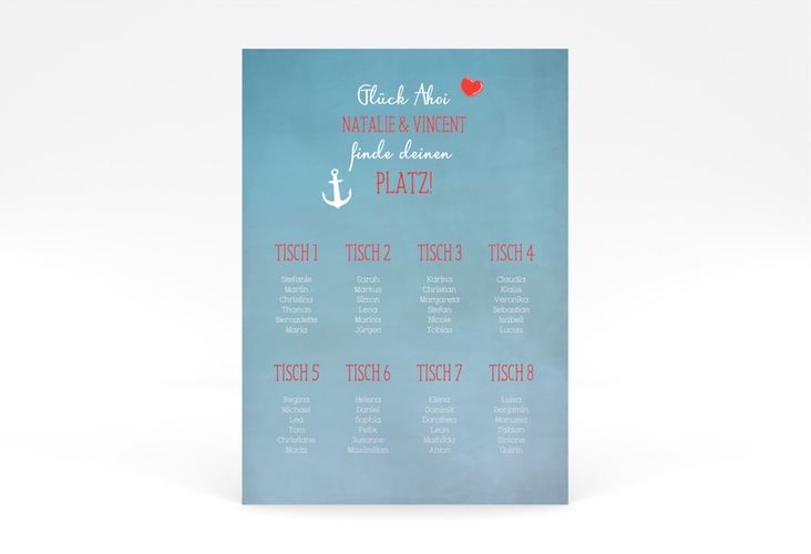 Sitzplan Poster Hochzeit Ehehafen 50 x 70 cm Poster blau