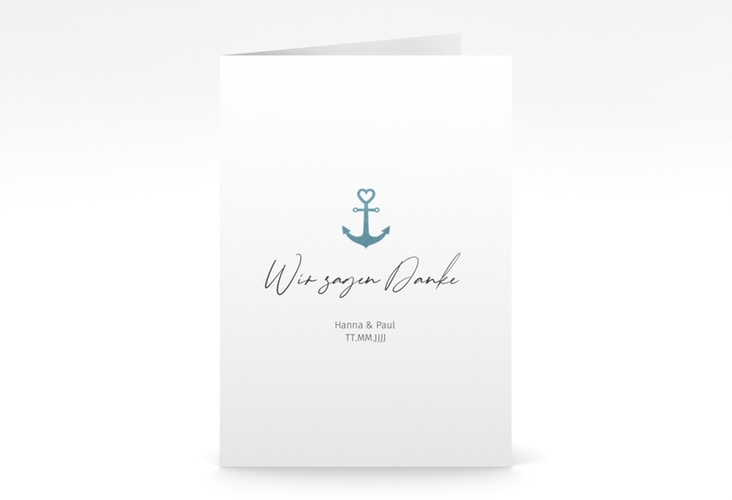 Danksagungskarte Hochzeit Ankerliebe A6 Klappkarte hoch hochglanz im minimalistischen maritimen Design mit Anker