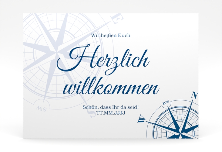 Willkommensschild Poster Windrose 70 x 50 cm Poster blau